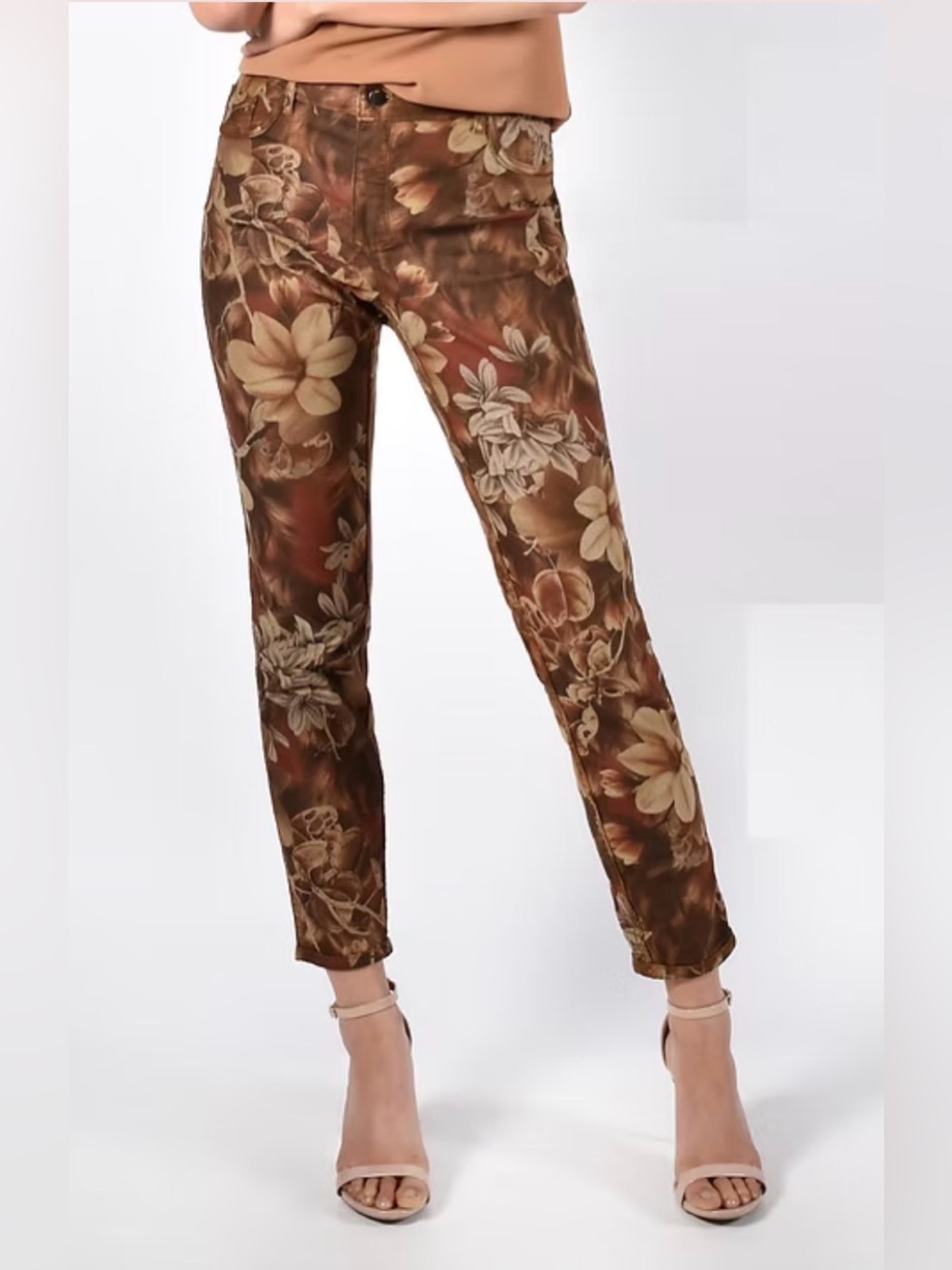 FRANK LYMAN Tan Reversible Jeans Floral Print XS‎